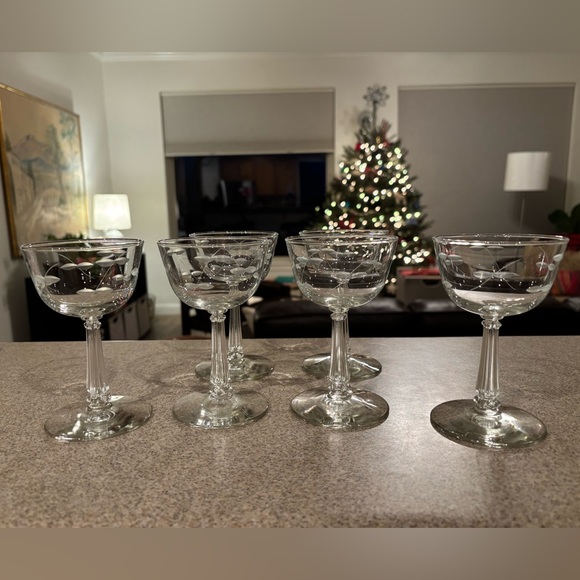 Vintage Libbey Rock Sharp Etched  Clear Sherbet Glasses Champagne Coupes Set 6 - Picture 8 of 8